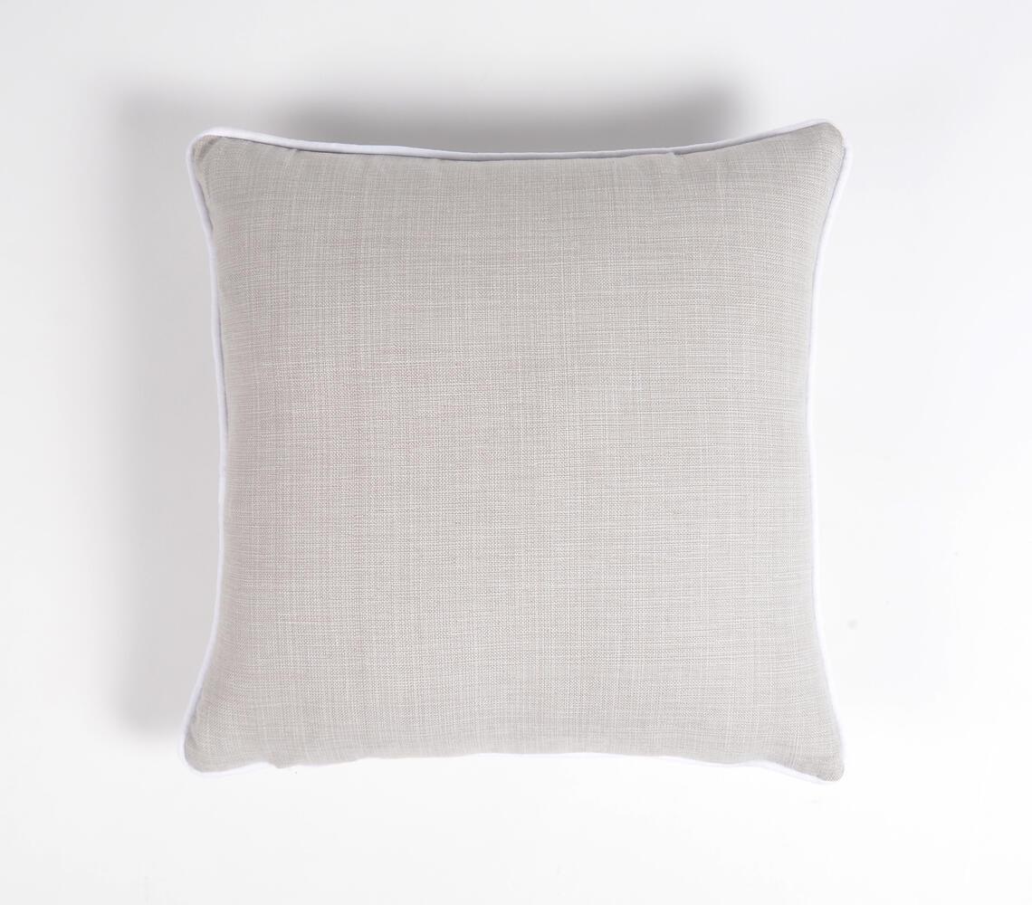 Bordered Solid Grey Hand loom Cotton Cushion Covers (set of 2) - GAAIA