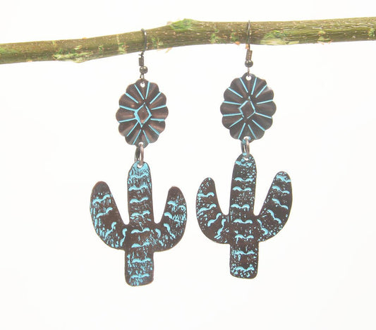 Brass Floral-Cacti Antique Dangle Earrings - GAAIA