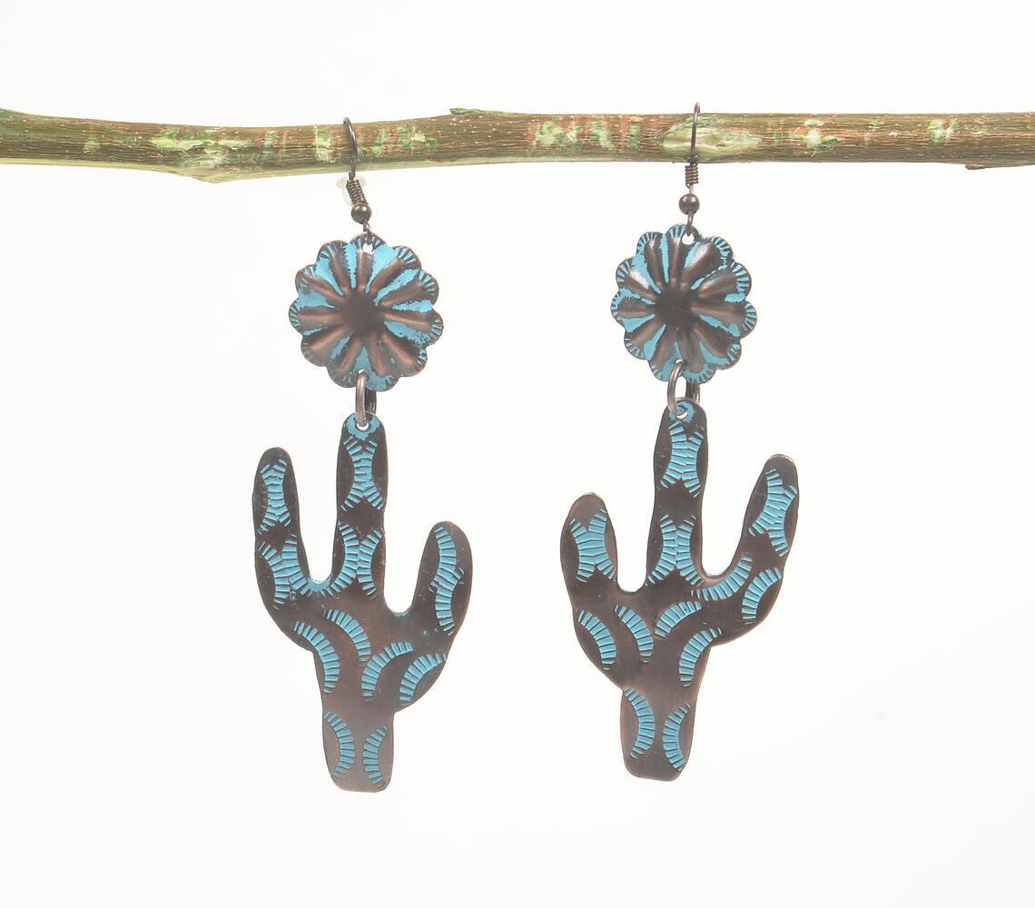 Brass Monochrome Floral-Cacti Dangle Earrings - GAAIA