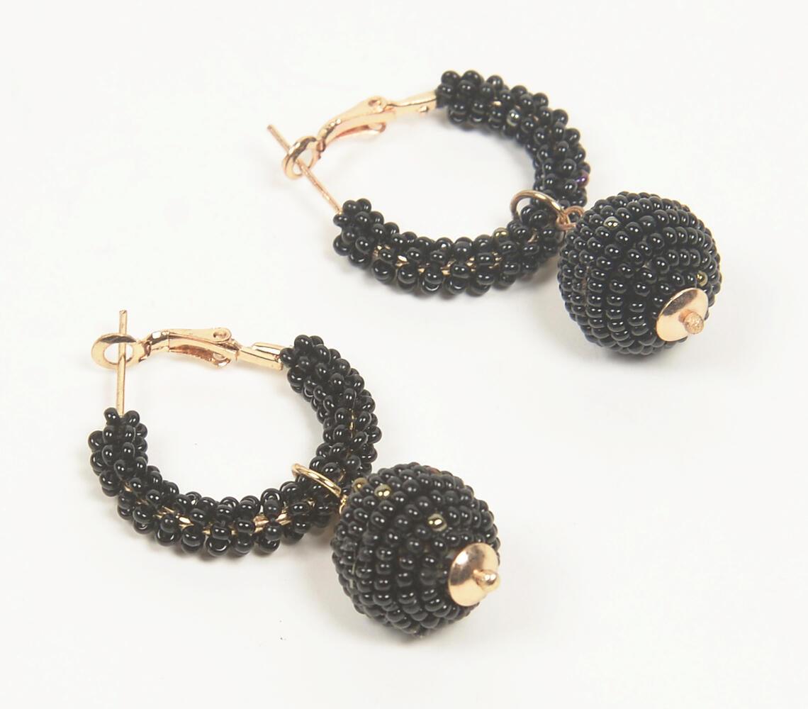 Bronze-Toned Iron & Black Beaded Dangled-Hoop Earrings - GAAIA