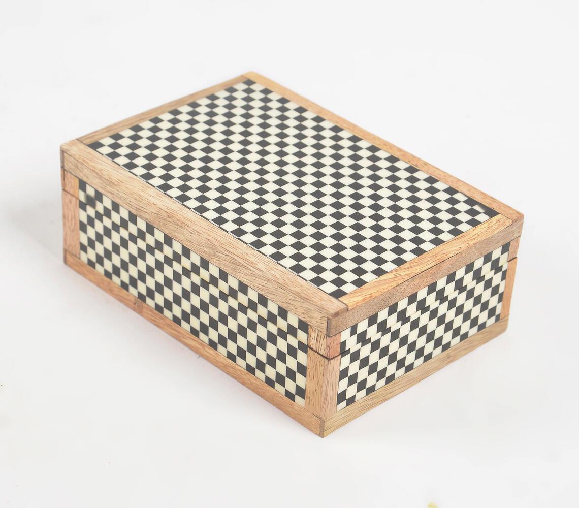 Checkered Monotone Resin & Wood Jewelry Box - GAAIA