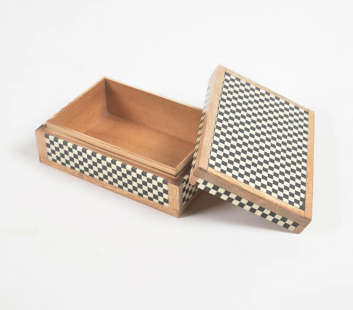 Checkered Monotone Resin & Wood Jewelry Box - GAAIA