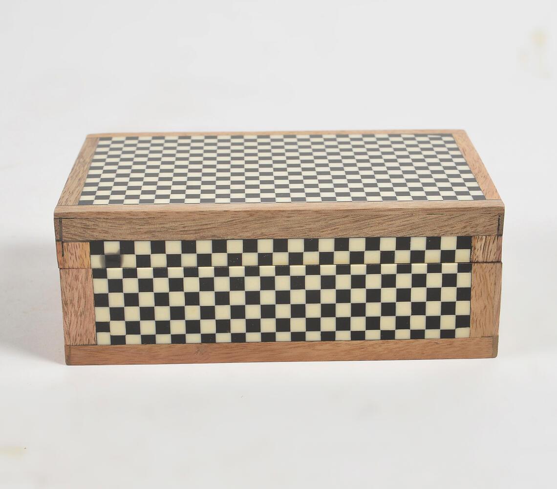 Checkered Monotone Resin & Wood Jewelry Box - GAAIA