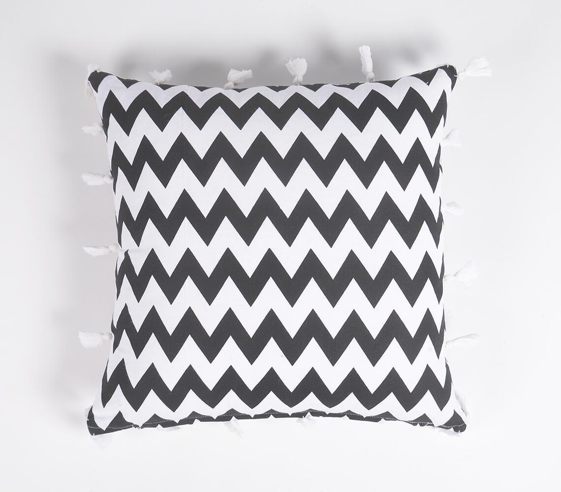 Chevron Printed & Tasseled Hand loom Cotton Cushion Covers (set of 2) - GAAIA