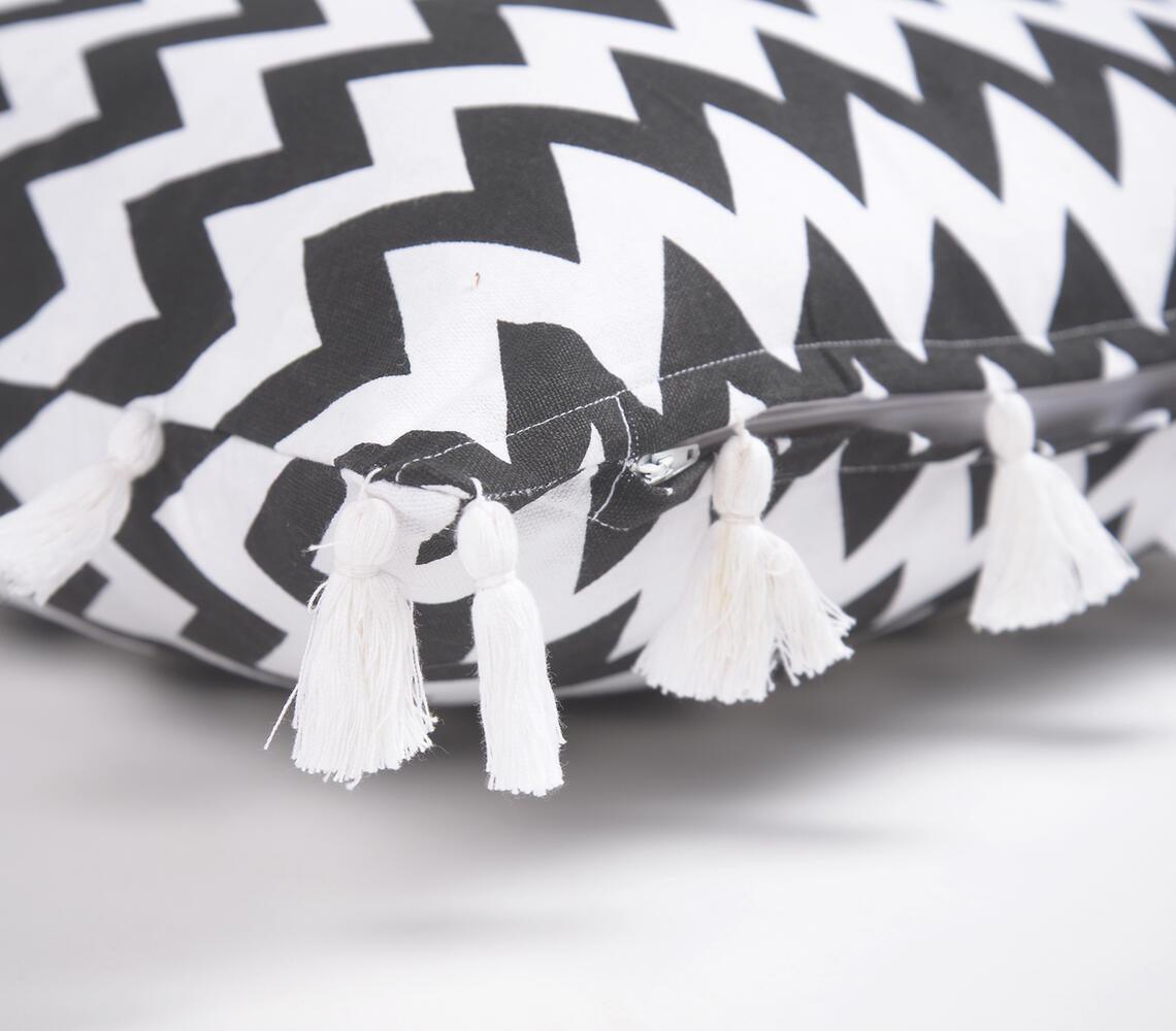 Chevron Printed & Tasseled Hand loom Cotton Cushion Covers (set of 2) - GAAIA