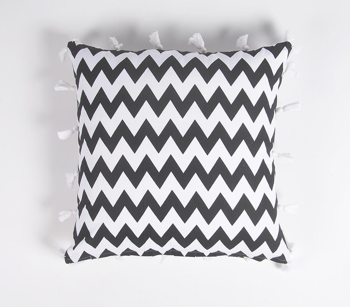 Chevron Printed & Tasseled Hand loom Cotton Cushion Covers (set of 2) - GAAIA