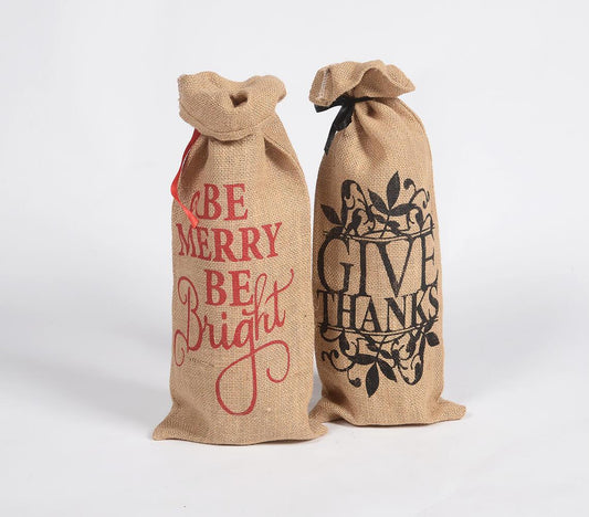 Christmas-Themed Jute wine bags (set of 2) - GAAIA