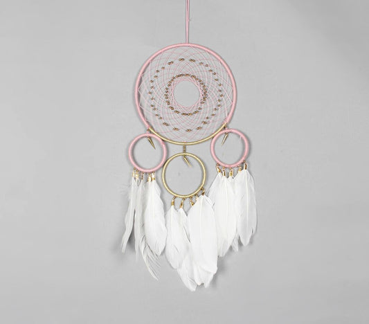 Classic Beaded & Faux Feathers Coral Dreamcatcher - GAAIA