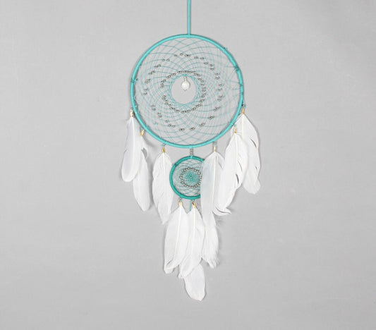 Classic Beaded & Faux Feathers Turquoise Dreamcatcher - GAAIA