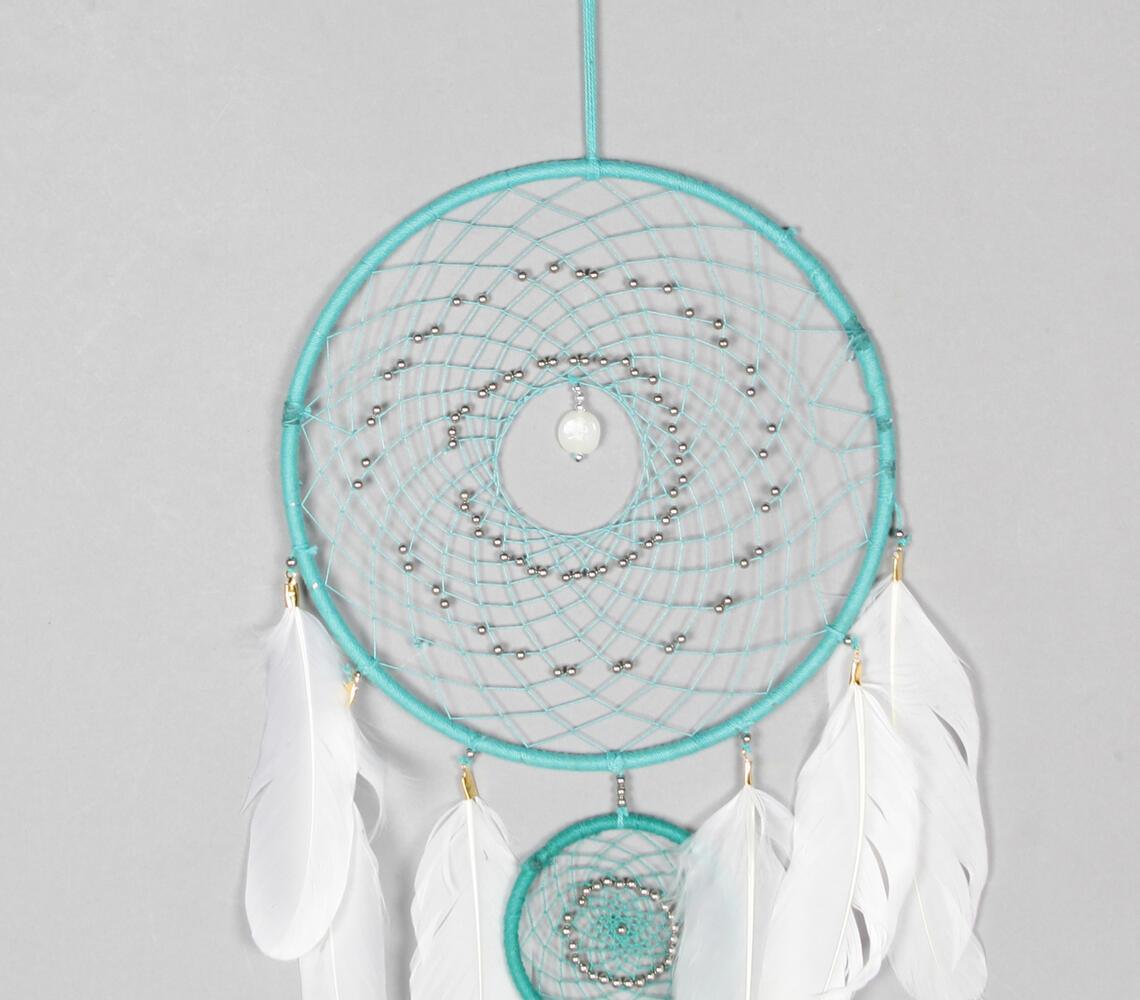 Classic Beaded & Faux Feathers Turquoise Dreamcatcher - GAAIA