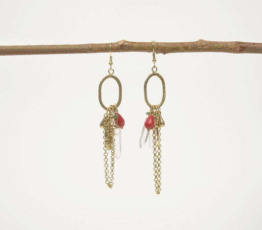 Clear Pencil Stone & Metallic Link Dangle Earrings - GAAIA