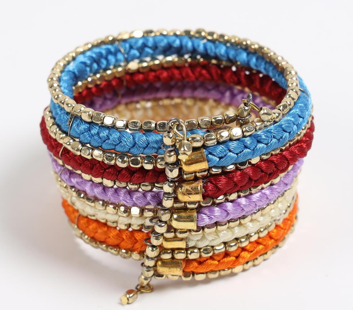 Colorful Braided & Metallic Beaded Stacked Bracelet - GAAIA