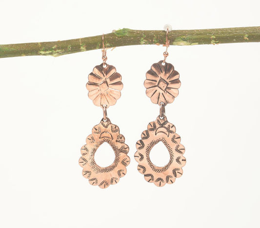 Copper-Toned Brass Antique Floral Dangle Earrings - GAAIA