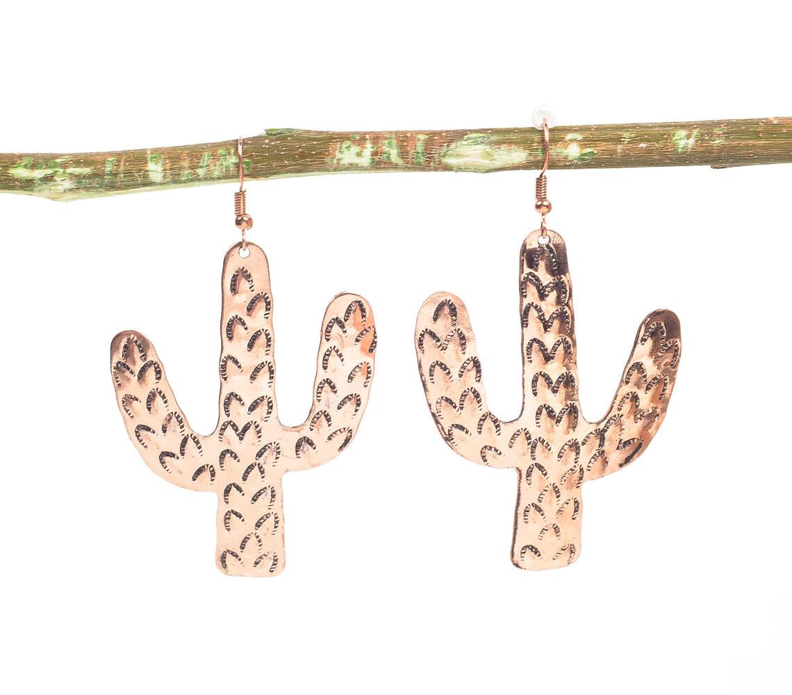 Copper-Toned Brass Cacti Dangle Earrings - GAAIA