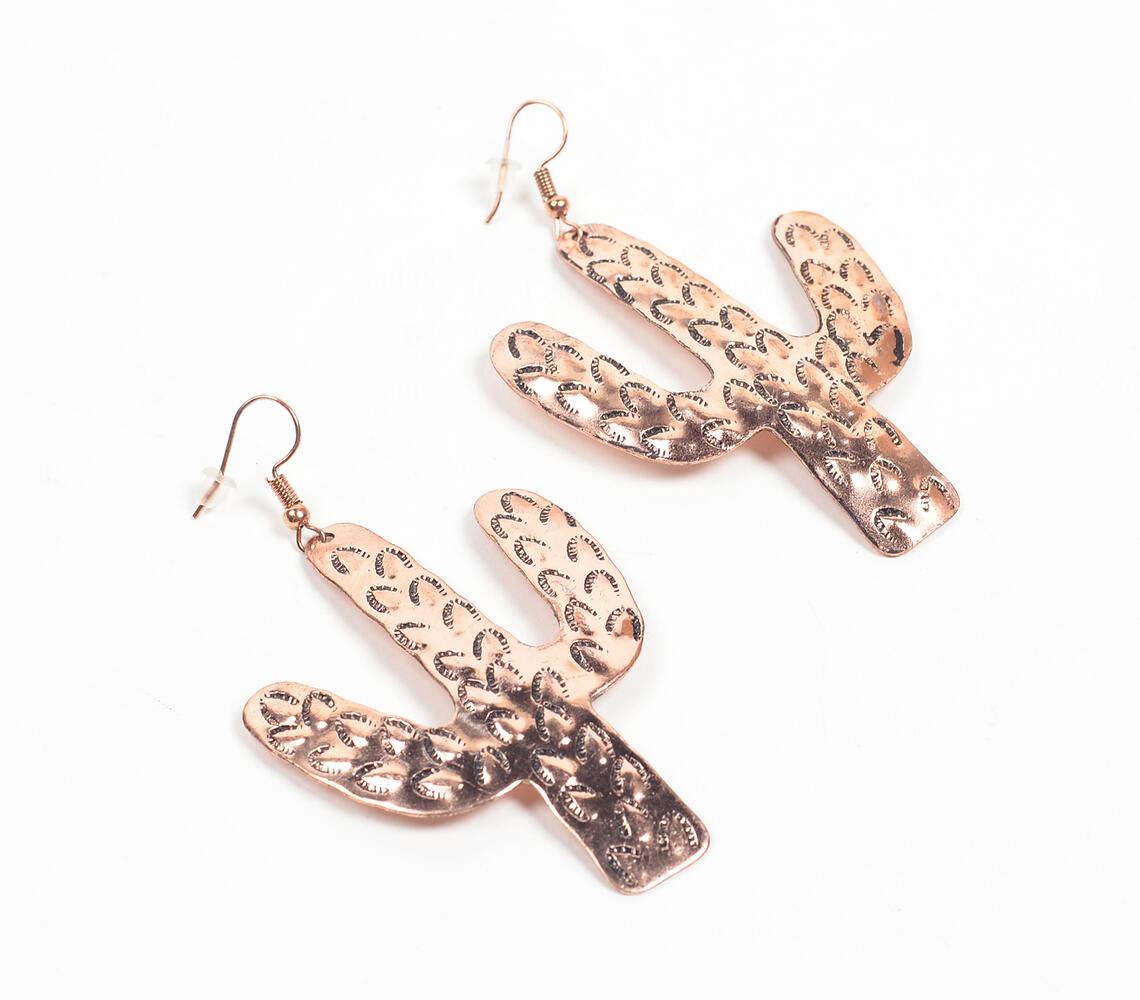 Copper-Toned Brass Cacti Dangle Earrings - GAAIA