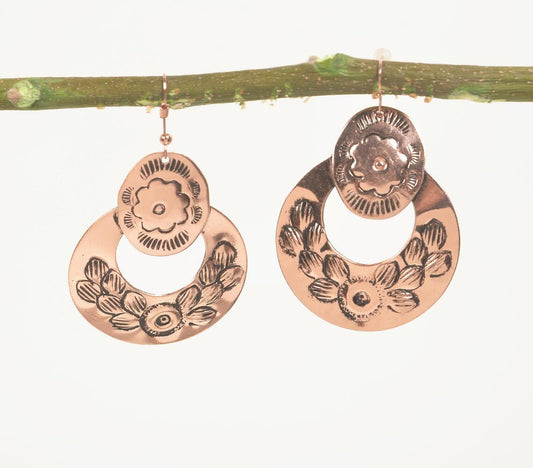 Copper-Toned Brass Floral Dangle Earrings - GAAIA