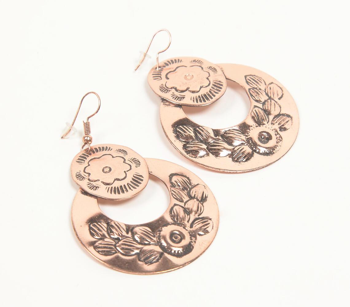 Copper-Toned Brass Floral Dangle Earrings - GAAIA