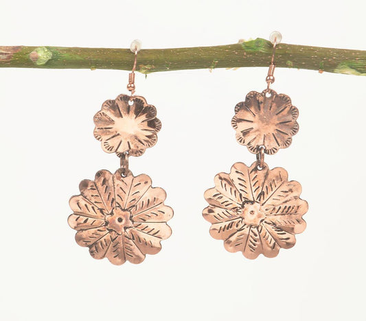 Copper-Toned Brass Floral Dangle Earrings Q - GAAIA