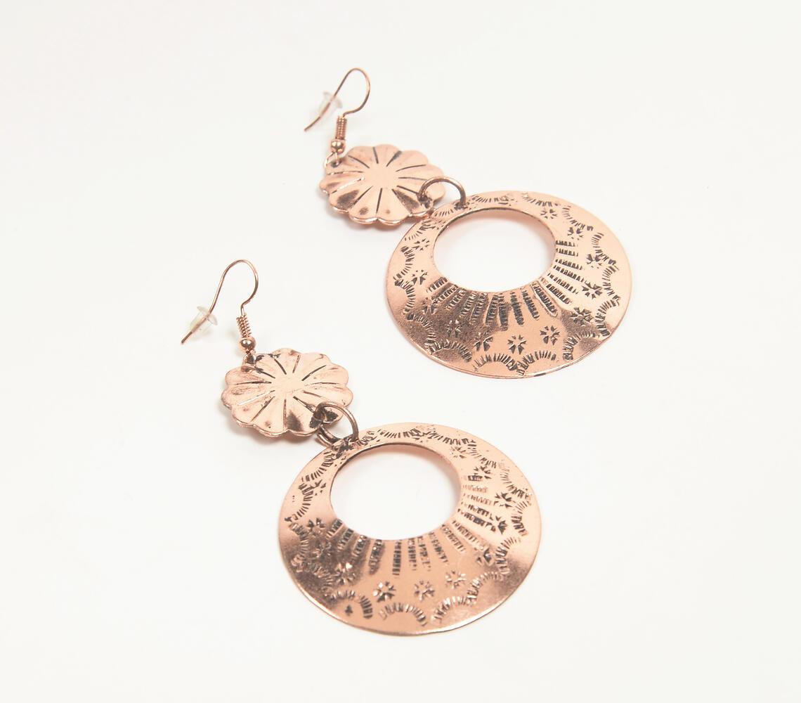 Copper-Toned Brass Floral Dangle Earrings Q1 - GAAIA