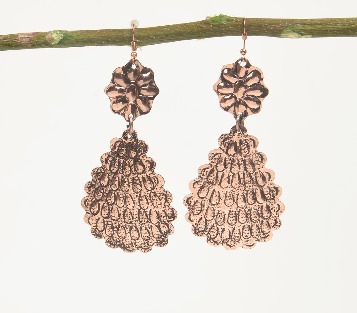 Copper-Toned Brass Floral Drop Earrings - GAAIA