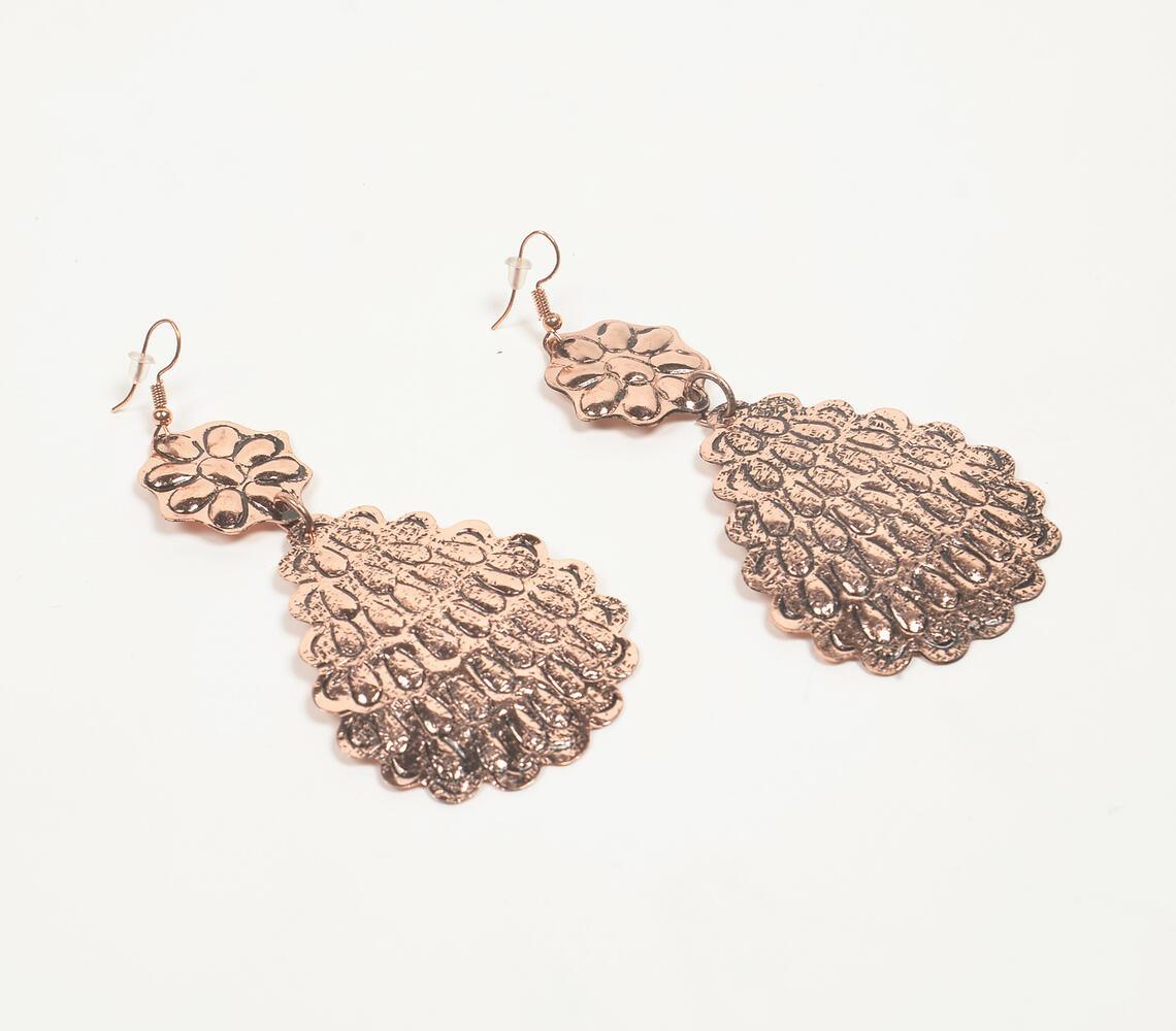 Copper-Toned Brass Floral Drop Earrings - GAAIA