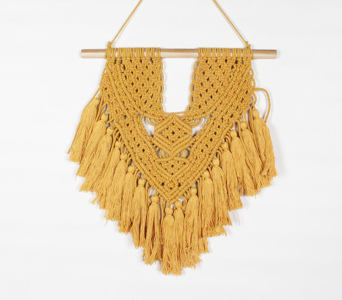 Cotton Macrame Mustard Tasseled Wall Decor - GAAIA