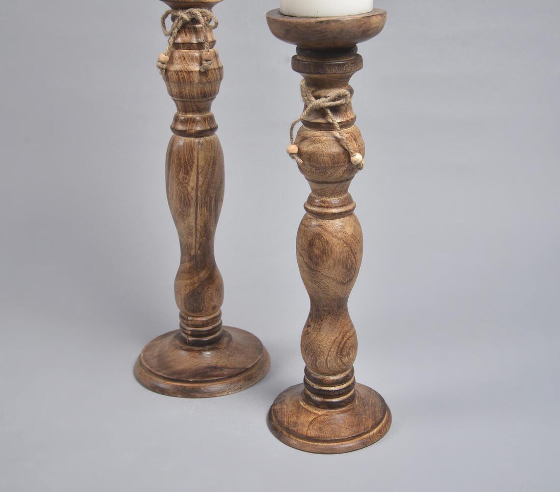 Dark Burnt Wooden Candle Holders (Set of 2) - GAAIA