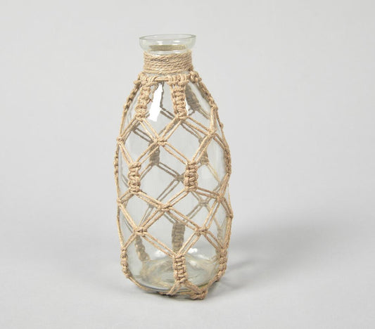 Diamond Knotted Jute & Glass Vase - GAAIA