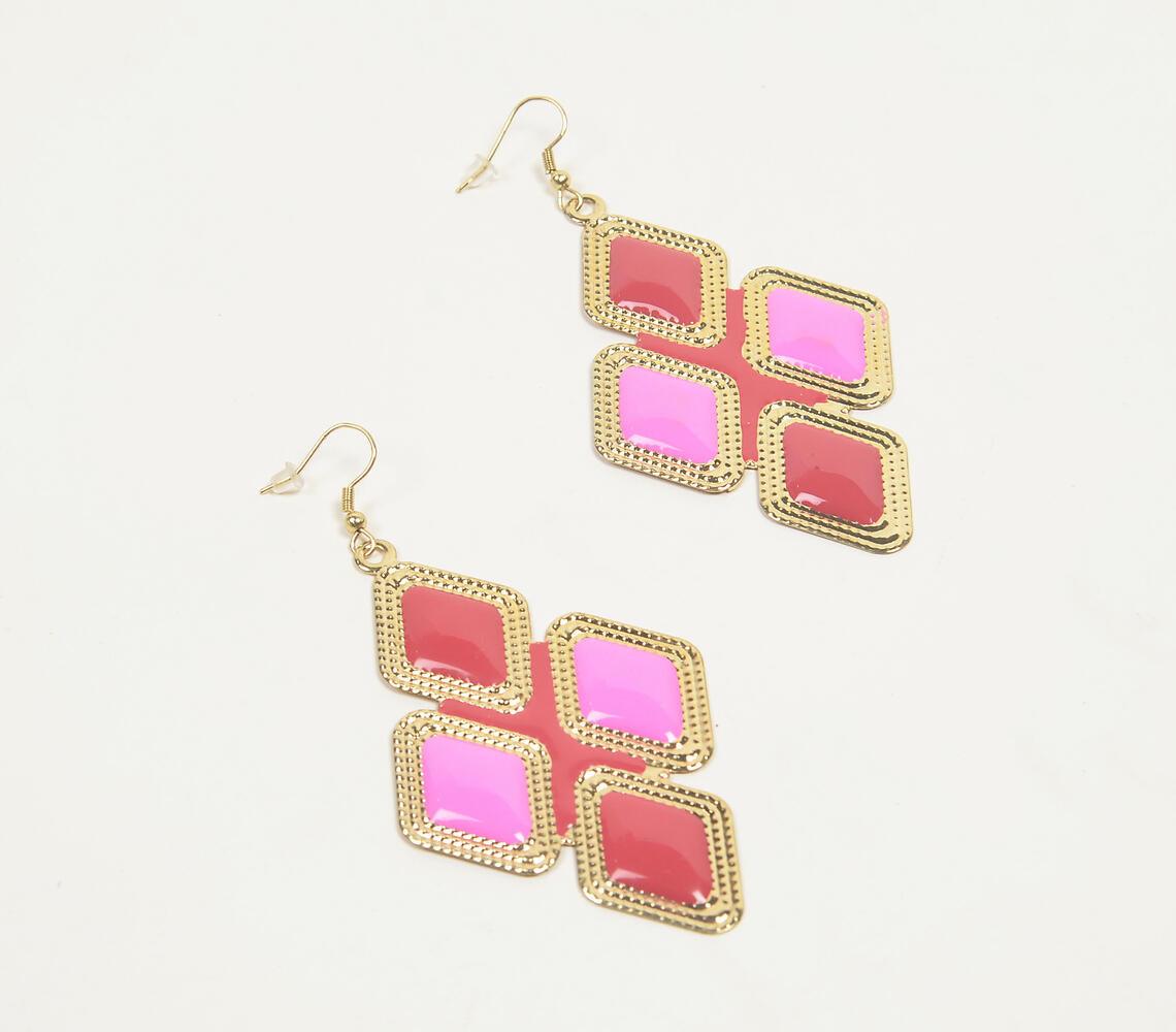 Diamond-Shaped Pink Dangle Earrings - GAAIA