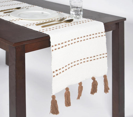 Dotted Lines White Cotton Table Runner - GAAIA