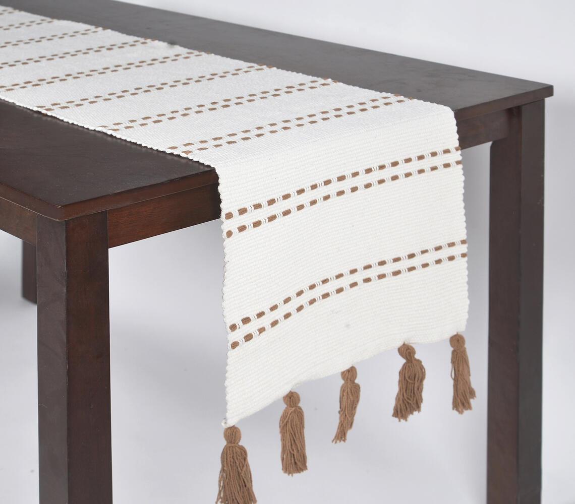 Dotted Lines White Cotton Table Runner - GAAIA