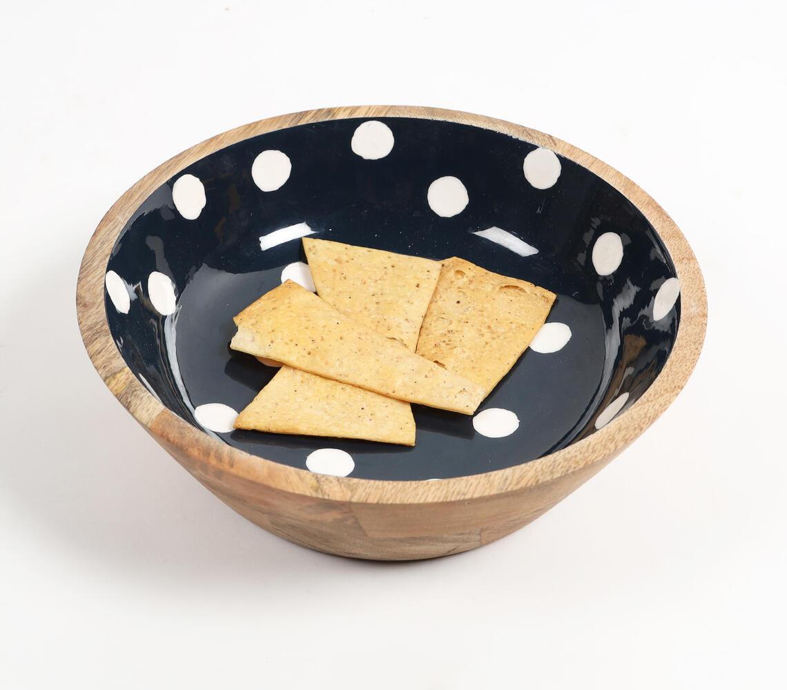 Enameled Polka Dotted Black Wooden Bowl - GAAIA