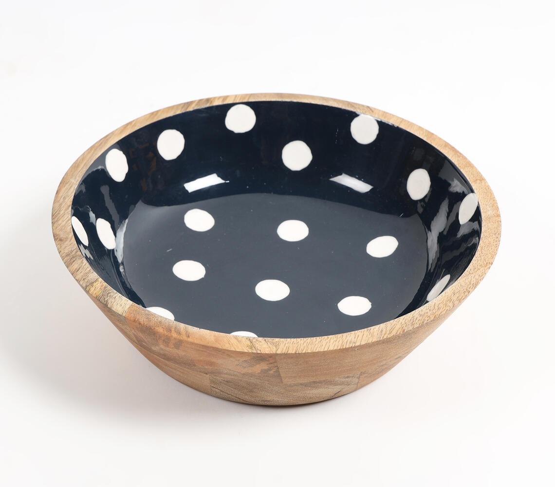 Enameled Polka Dotted Black Wooden Bowl - GAAIA