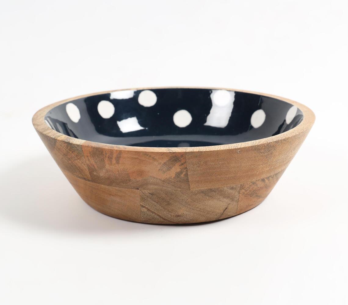 Enameled Polka Dotted Black Wooden Bowl - GAAIA