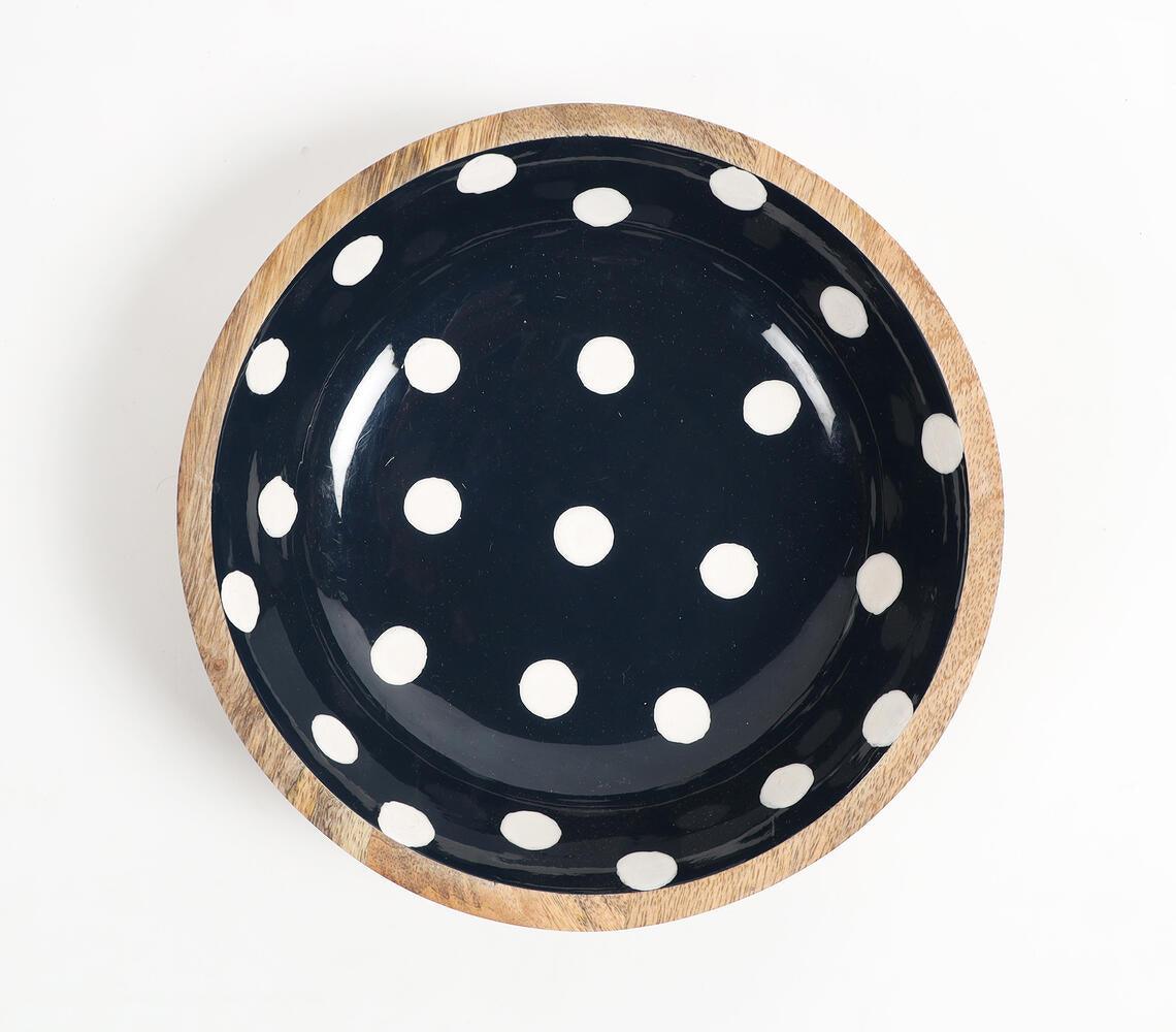 Enameled Polka Dotted Black Wooden Bowl - GAAIA