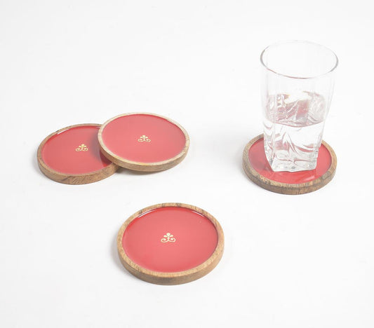 Enameled Scarlet Regal Motif Wooden Coasters (set of 4) - GAAIA