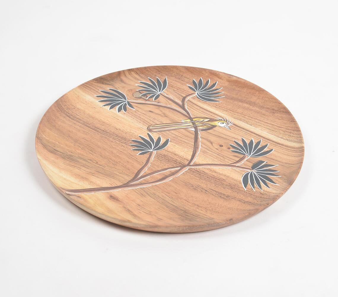 Enamelled Acacia Wood 'Bird on a Branch' Plate (Medium) - GAAIA