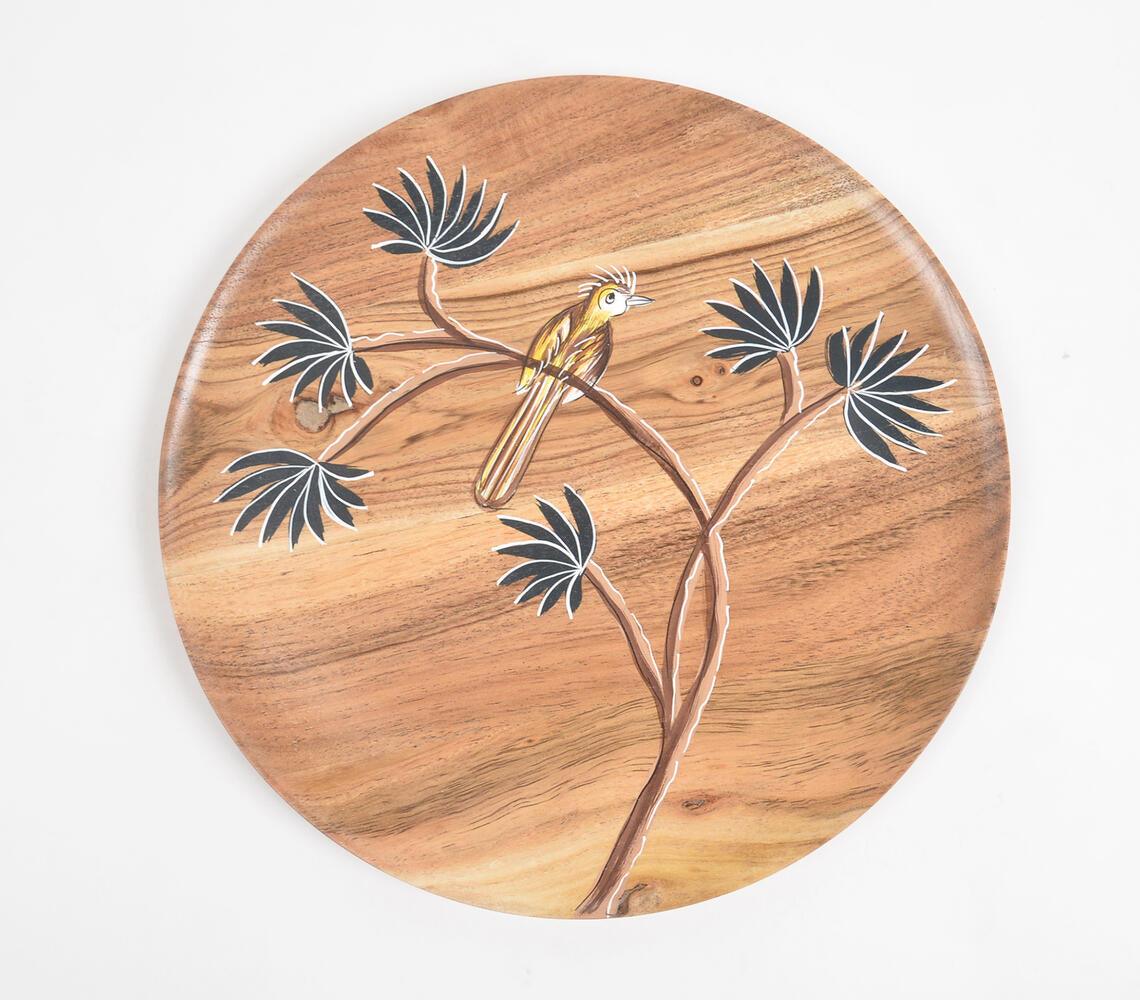 Enamelled Acacia Wood 'Bird on a Branch' Plate (Medium) - GAAIA