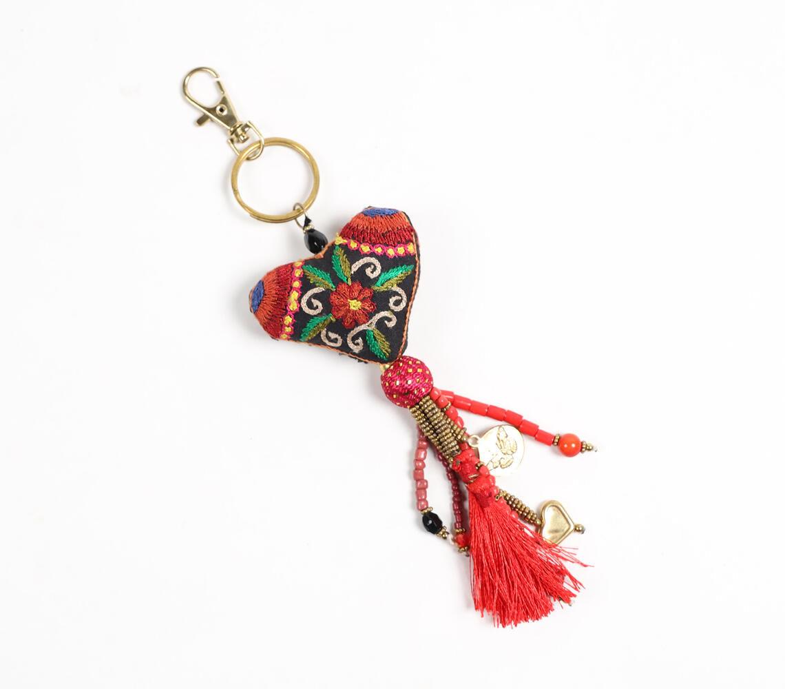 Ethnic Heart Tasseled Keychain with Charms - GAAIA