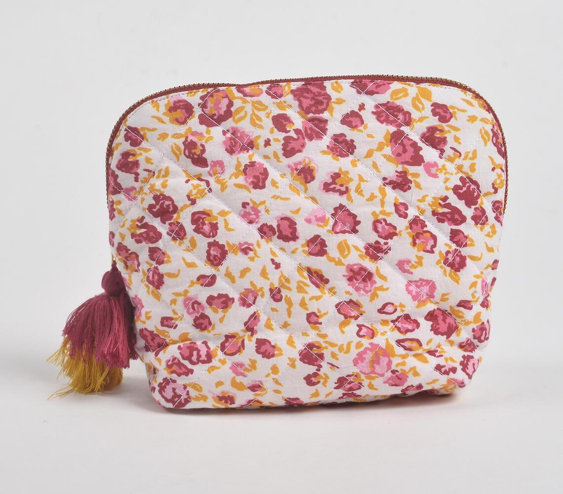 Floral Fuschia Cotton Tasseled Travel Pouch - GAAIA