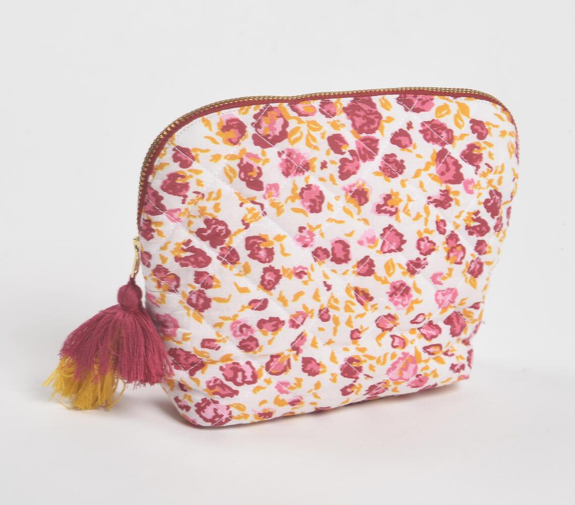 Floral Fuschia Cotton Tasseled Travel Pouch - GAAIA