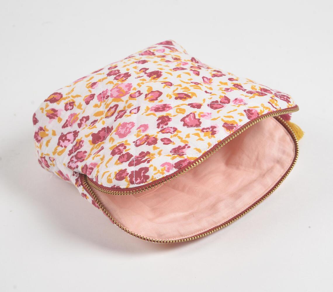 Floral Fuschia Cotton Tasseled Travel Pouch - GAAIA