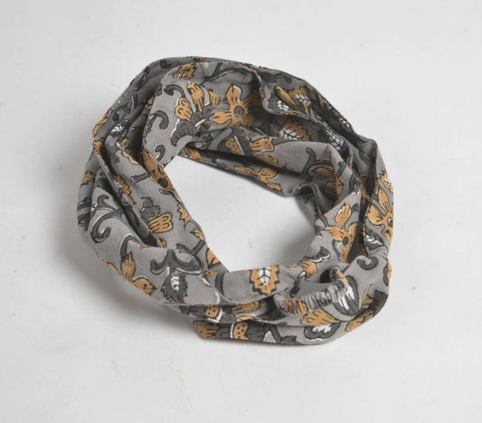 Floral Grey Block Printed Hairband - GAAIA