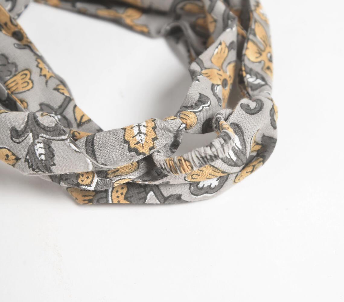 Floral Grey Block Printed Hairband - GAAIA