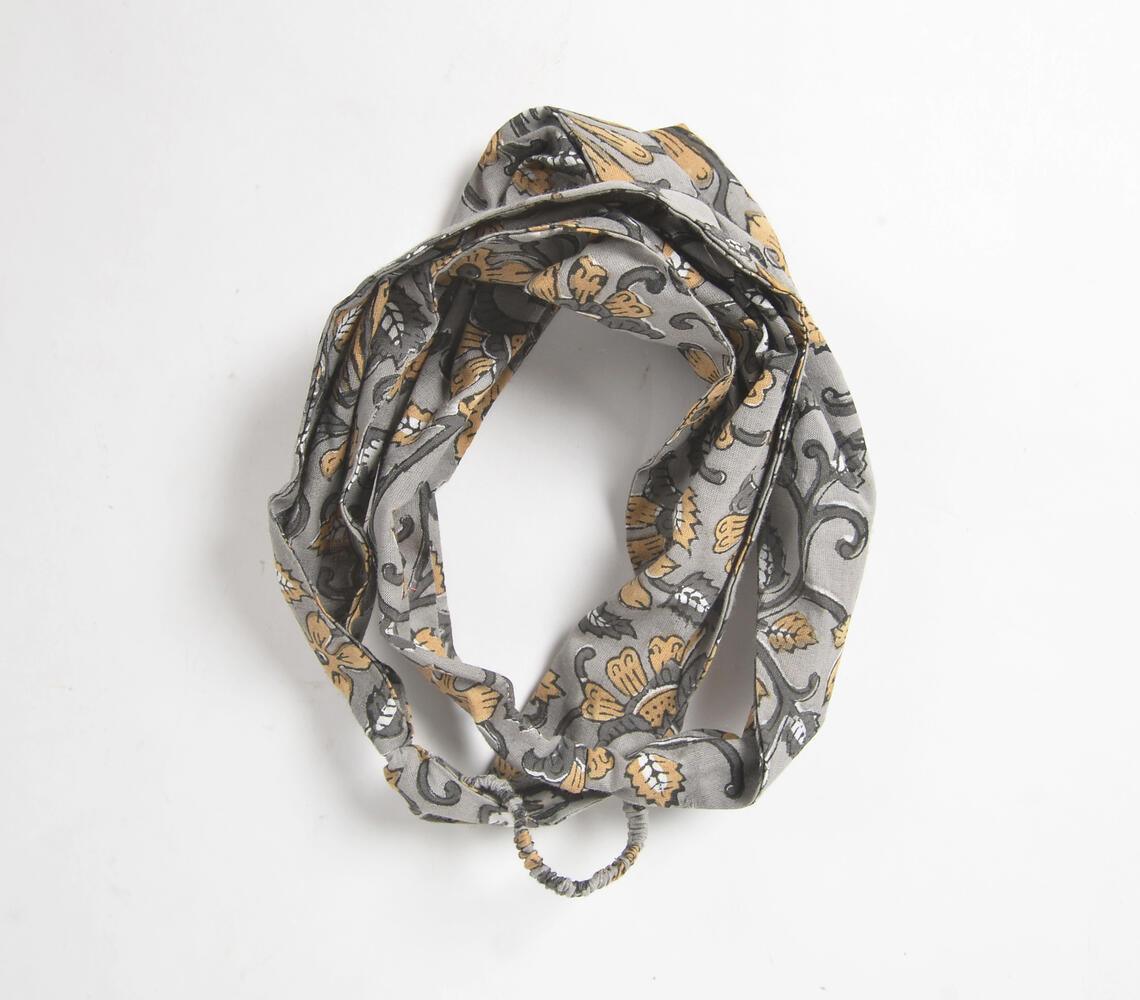 Floral Grey Block Printed Hairband - GAAIA