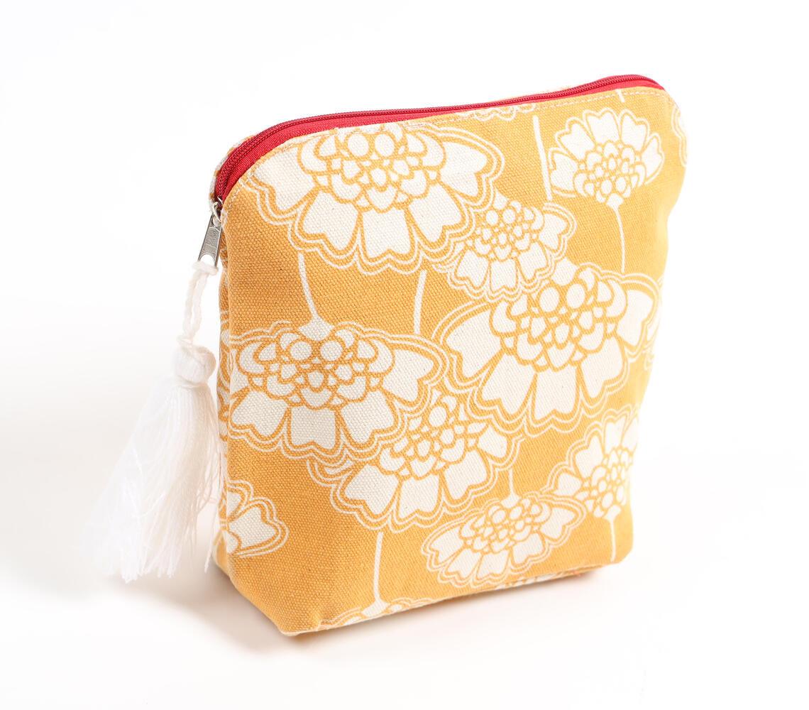 Floral Yellow embroidered Big Pouch - GAAIA