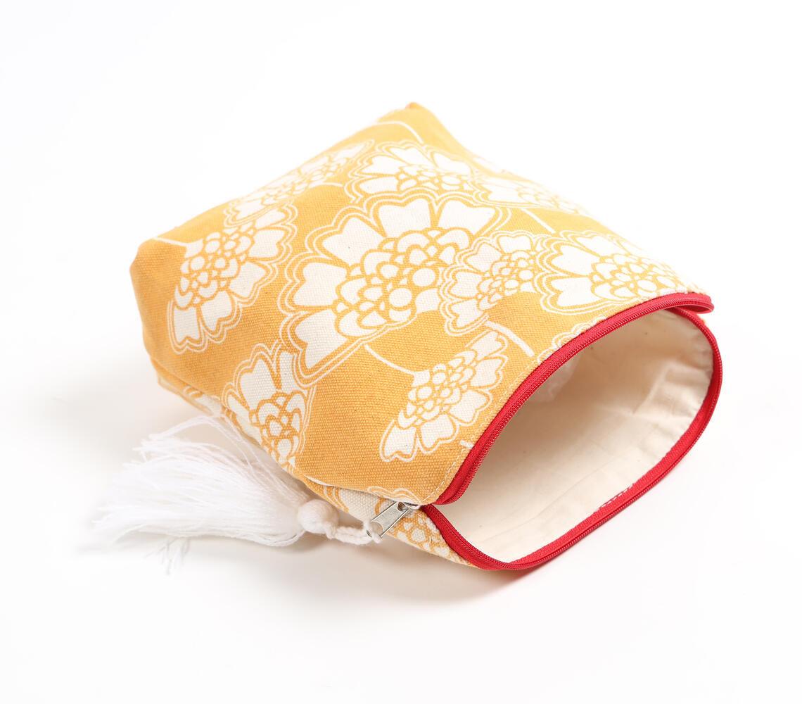 Floral Yellow embroidered Big Pouch - GAAIA