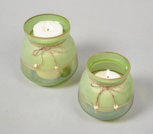 Frosted Green Glass Votives (Set of 2) - GAAIA