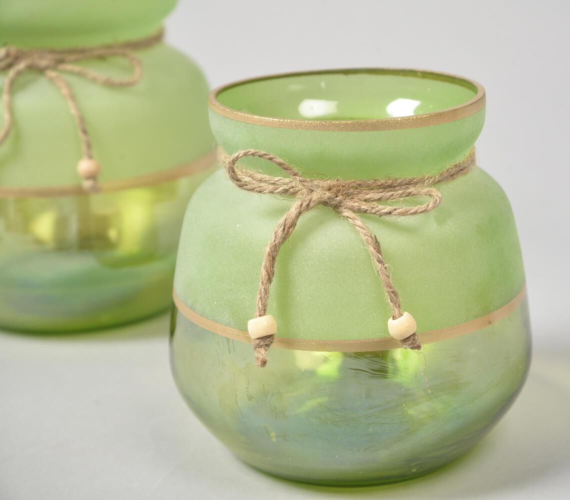 Frosted Green Glass Votives (Set of 2) - GAAIA