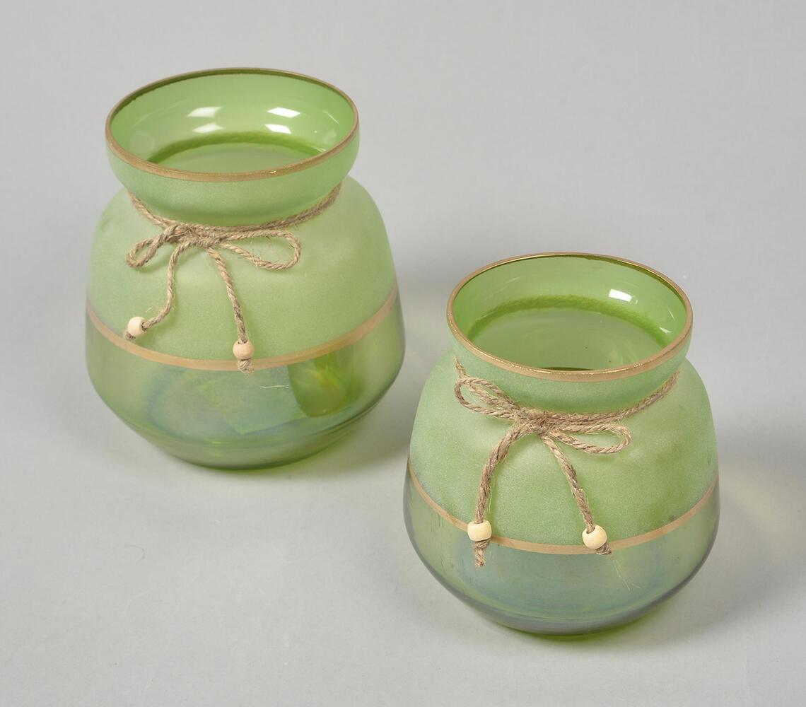 Frosted Green Glass Votives (Set of 2) - GAAIA